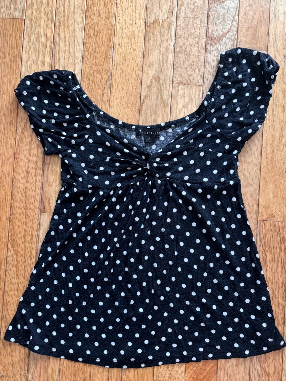 Black Polka Dot Babydoll Top Puff Sleeve Soft Girl Cottagecore S